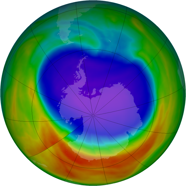 Antarctic ozone map for 01 October 2007